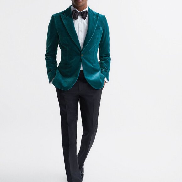 NWT SWING Slim Fit Single Breasted Velvet Blazer in Azure Men's Size 40 - Picture 4 of 6